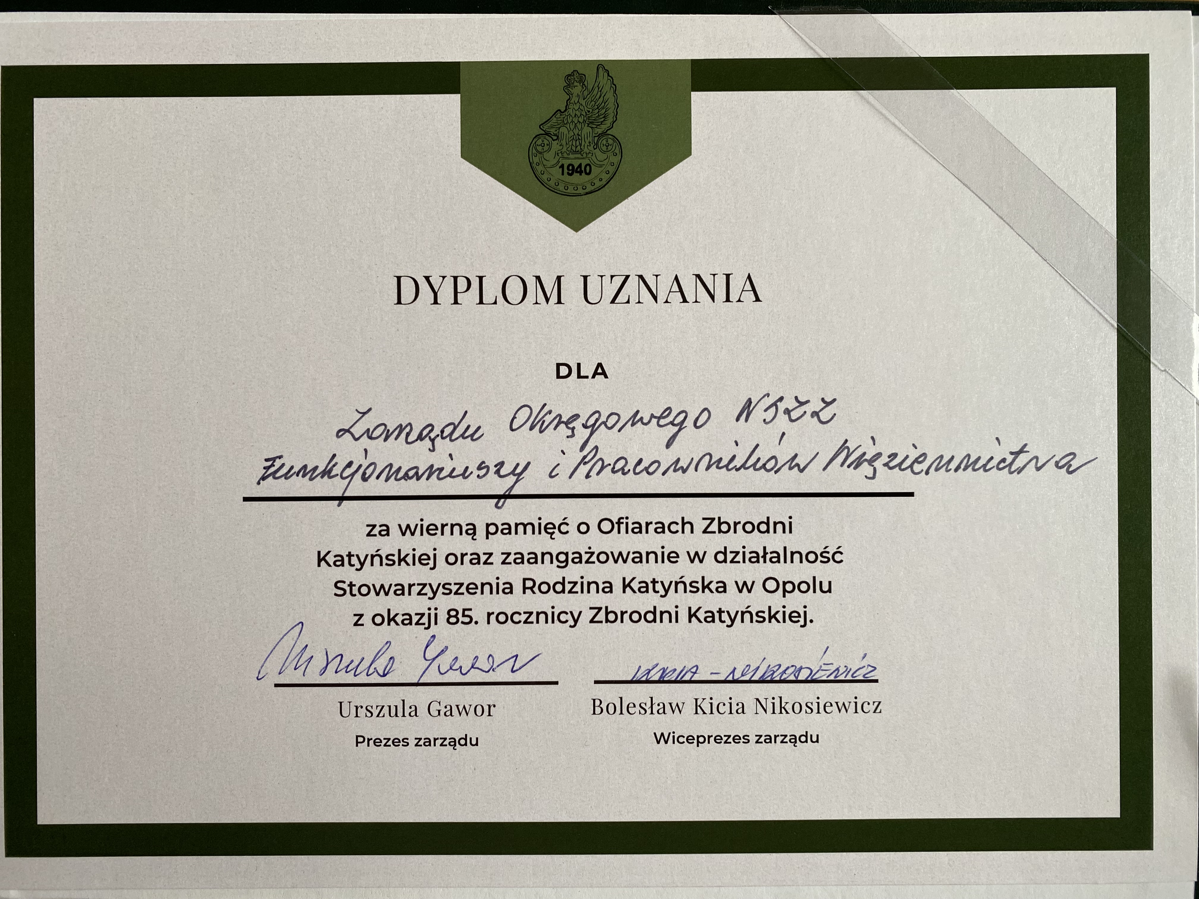 Wyróżnienie dla Zarządu Okręgowego w Opolu NSZZFiPW